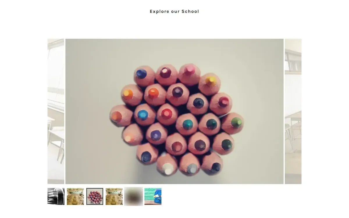A photo gallery section called Explore our School, with a row of thumbnails below.